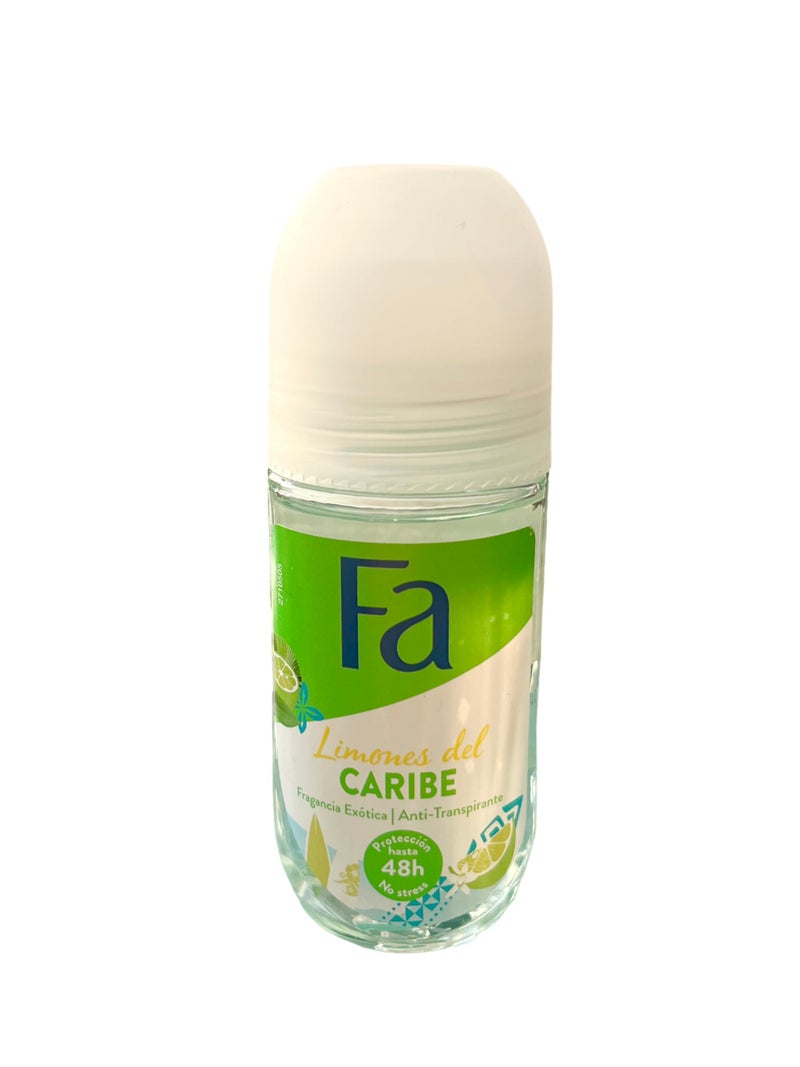Fa Deodorant 1.7 Ounce Roll-On Caribbean Lemon (50ml) (3 Pack) - Image 1
